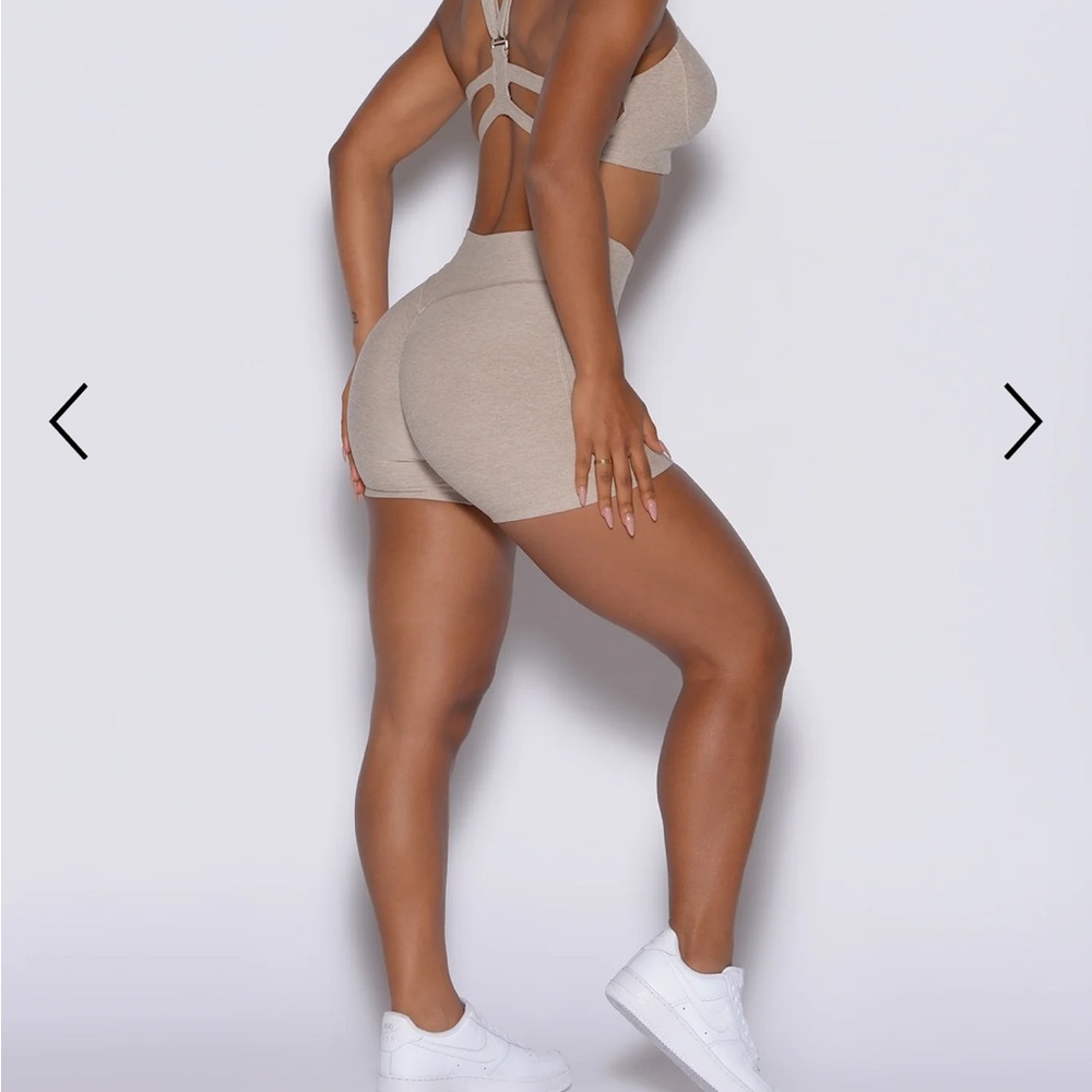 Bombshell Sportswear Beige High-Waist V-Cut Athletic Shorts - Picture 5 of 9